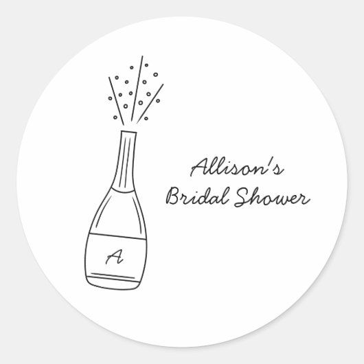 Bubbly Popping Champagne Bottle Bridal Shower ラウンドシール (正面)