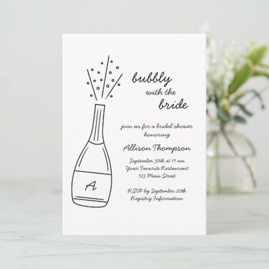 Bubbly Popping Champagne Bottle Bridal Shower 招待状 (スタンド正面)