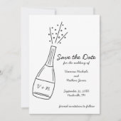 Bubbly Popping Champagne Bottle Save the Date 招待状 (正面)