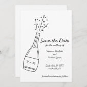 Bubbly Popping Champagne Bottle Save the Date 招待状 (正面/裏面)
