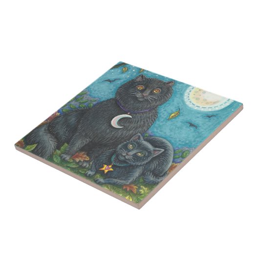 BUBO & PYEWACKET黒猫ハロウィーンフォークアート タイル (側面)