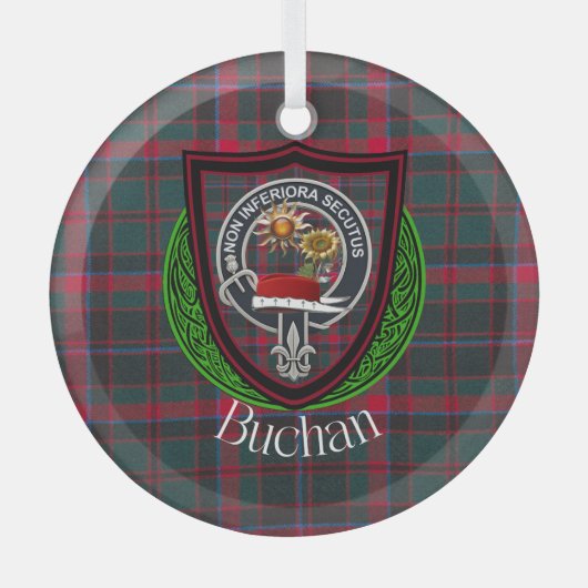 Buchan Scottish Clan Tartan & Crest ガラスオーナメント (正面)