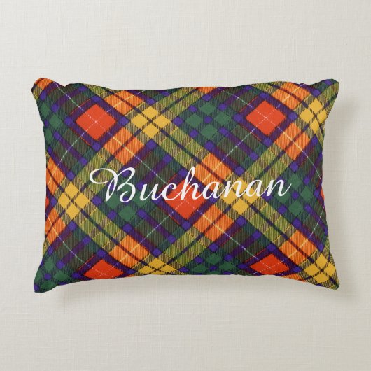 Buchanan家族の一族の格子縞のスコットランドのキルトのタータンチェック アクセントクッション (正面)