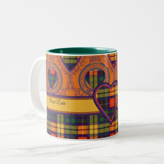Buchanan家族の一族の格子縞のスコットランドのキルトのタータンチェック ツートーンマグカップ (正面左)