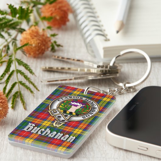 Buchanan Clan Badge/Tartan Rectangle キーホルダー (正面右)