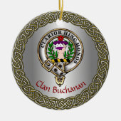 Buchanan Clan Badge & Tartan Thistle Personalized セラミックオーナメント (正面)