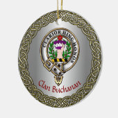 Buchanan Clan Badge & Tartan Thistle Personalized セラミックオーナメント (左)