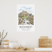 Bucharest Cityscape Art Print Hand-Drawn ポスター (キッチン)