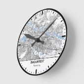 Bucharest Clock City Line Art ラウンド壁時計 (傾斜)