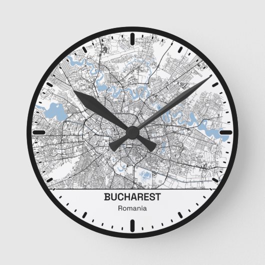 Bucharest Clock City Line Art ラウンド壁時計 (正面)