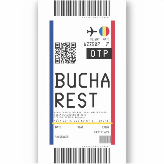 Bucharest(OTP)への搭乗券 シール (正面)