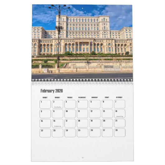 Bucharest-Romania Calendar カレンダー (2月 2026)