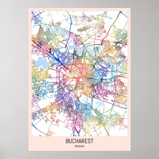 Bucharest Romania City Map ポスター (正面)