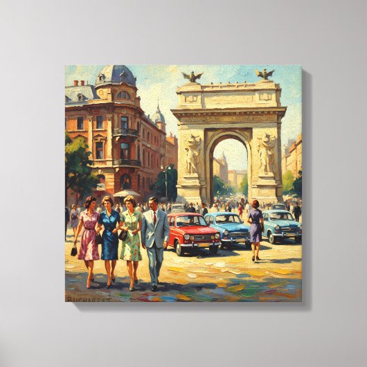 Bucharest Romania Triumphal Arch Vintage Canvas Pr キャンバスプリント (正面)