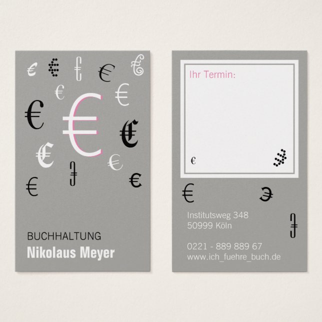 Buchhaltung Visittenkarten mit pink (正面&裏面)