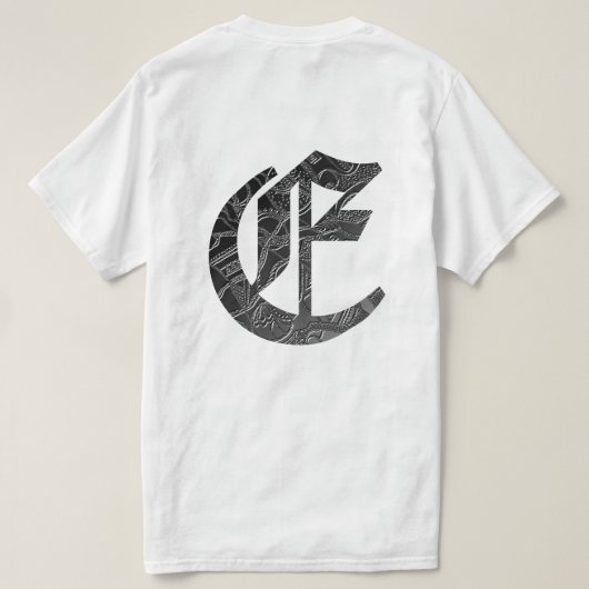 Buchstabe "E" im gotischen Stil Tシャツ (デザイン裏面)