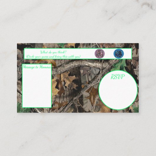 BuckまたはDoe Babyのシャワー/リビールの招待 エンクロージャーカード (裏面)