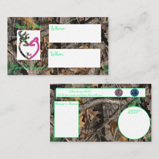 BuckまたはDoe Babyのシャワー/リビールの招待 エンクロージャーカード (正面/裏面)