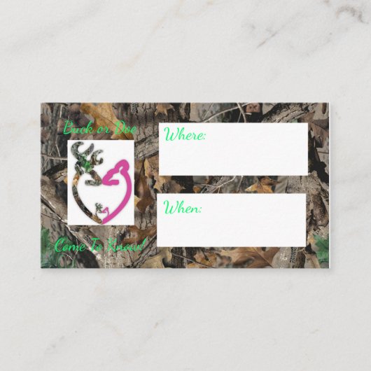 BuckまたはDoe Babyのシャワー/リビールの招待 エンクロージャーカード (正面)