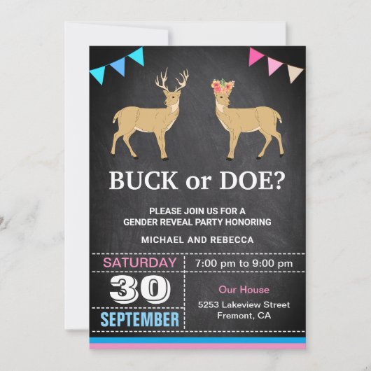 BuckまたはDoe Genderによるパーティーの表示 招待状 (正面)