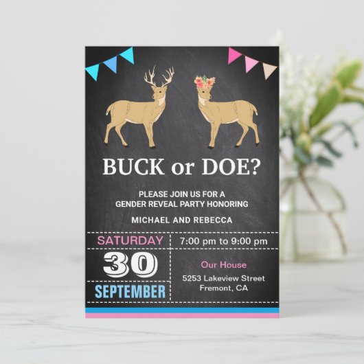 BuckまたはDoe Genderによるパーティーの表示 招待状 (スタンド正面)