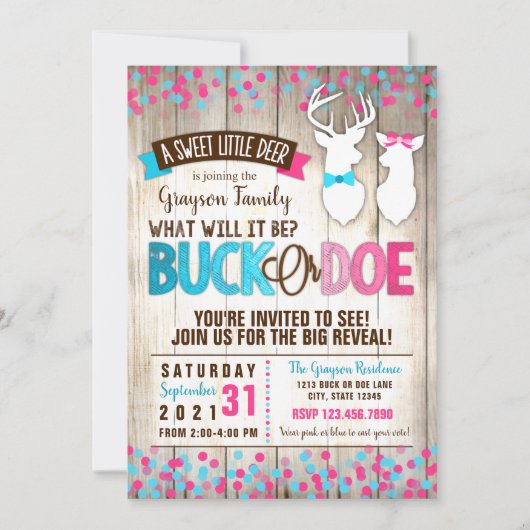 BuckまたはDoe Gender Reveal招待状 招待状 (正面)