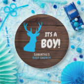 Buck 素朴 Deer Wood IT'S A BOY Baby Shower紙 ペーパープレート (パーティー)