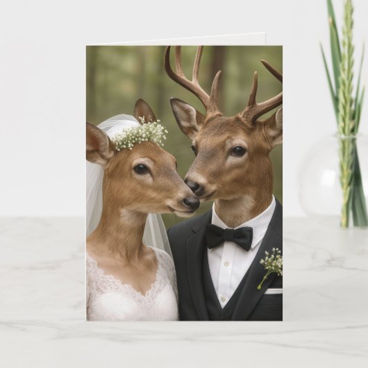 Buck and Doe Deer Wedding In Forest カード (正面)