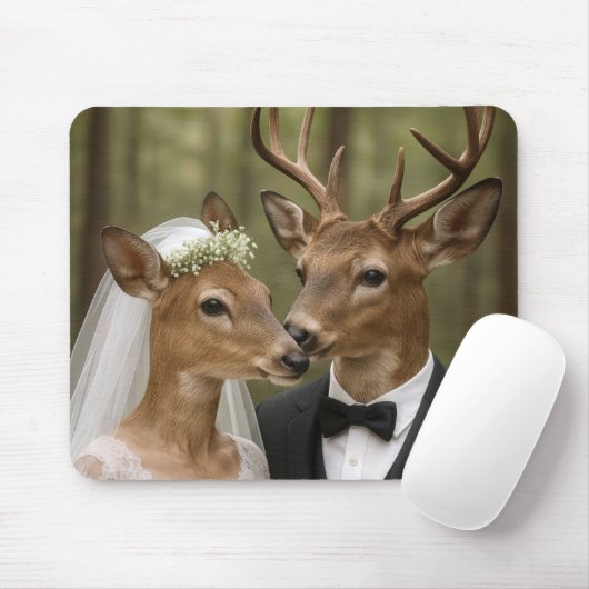 Buck and Doe Deer Wedding In Forest マウスパッド (マウス)