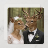 Buck and Doe Deer Wedding In Forest 招待状 (正面/裏面)