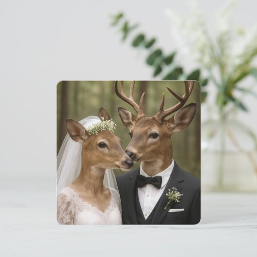 Buck and Doe Deer Wedding In Forest 招待状 (スタンド正面)