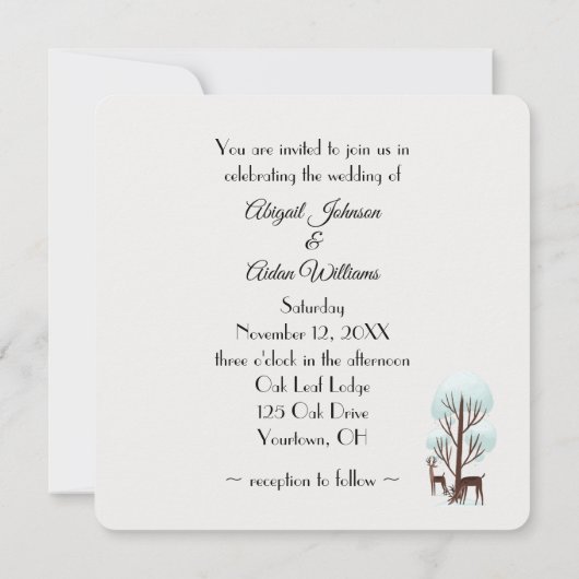 Buck and Doe Deer Wedding In Forest 招待状 (裏面)