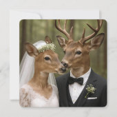 Buck and Doe Deer Wedding In Forest 招待状 (正面)