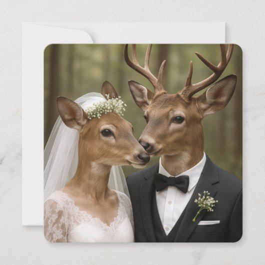 Buck and Doe Deer Wedding In Forest 招待状 (正面)