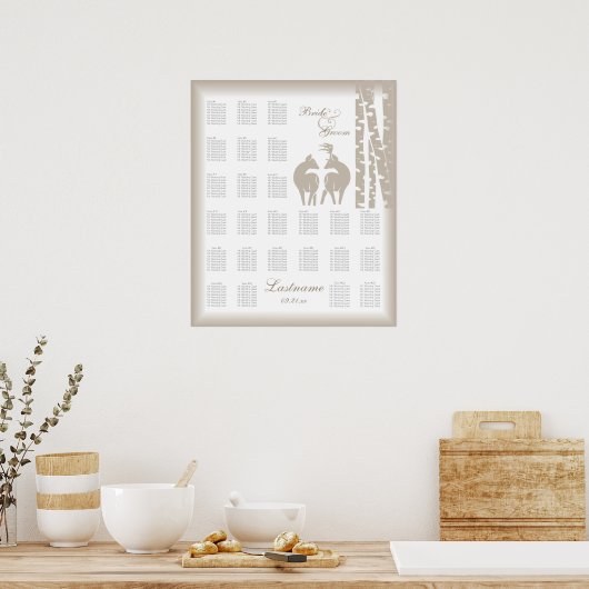 Buck and Doe Seating Chart with Birch Trees ポスター (キッチン)