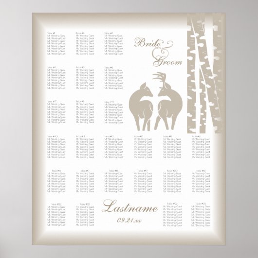 Buck and Doe Seating Chart with Birch Trees ポスター (正面)