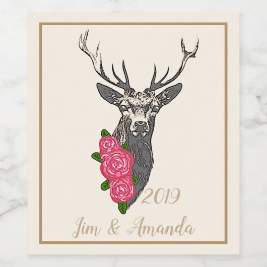 Buck & Buds BOHO Deer ワインラベル (シングルラベル)