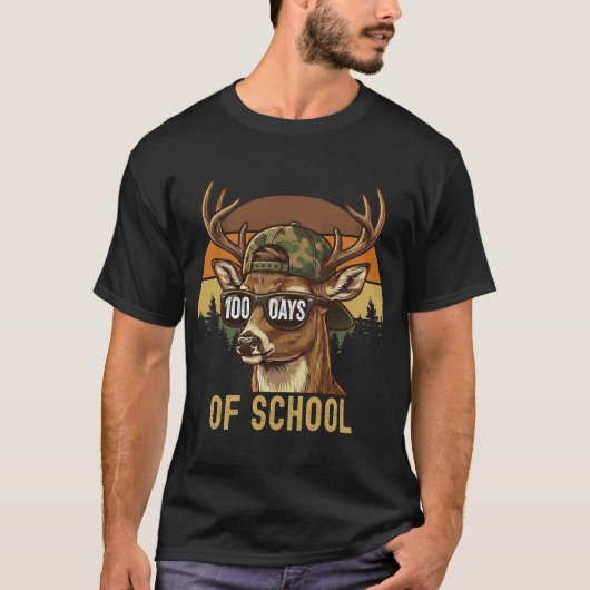 Buck Deer 100 Days of School Student Teacher Retro Tシャツ (正面)