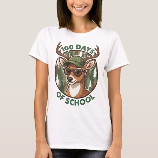 Buck Deer 100th Day of School Camo Student Teacher Tシャツ (正面)