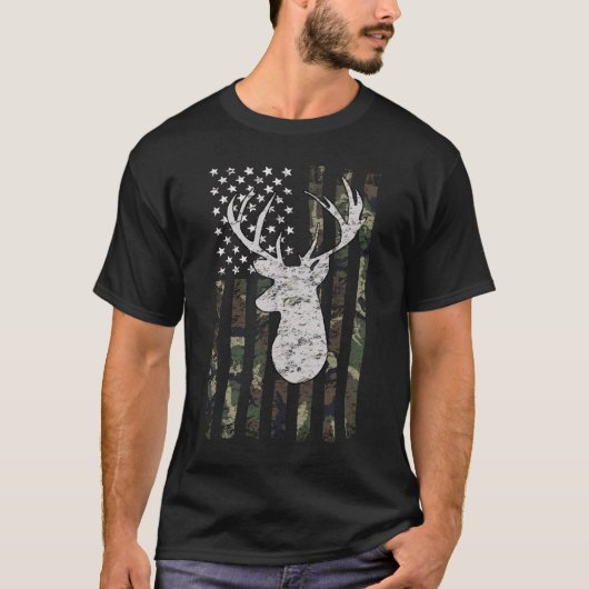 Buck Deer Hunting Camouflage Flag Hunter Tシャツ (正面)