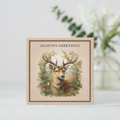 Buck Deer Rustic Elegant Woodland Burlap Luxury シーズンカード (スタンド正面)