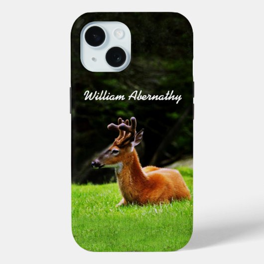 Buck Deer with Velvet antlers forest background Case-Mate iPhoneケース (裏面)
