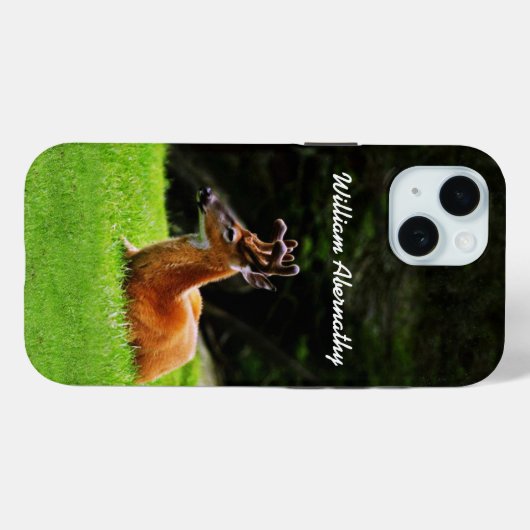 Buck Deer with Velvet antlers forest background  Case-Mate iPhoneケース (裏面 (横))