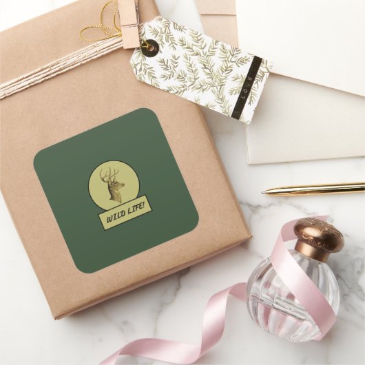 Buck Head Dark Green Stickers スクエアシール (ギフト)