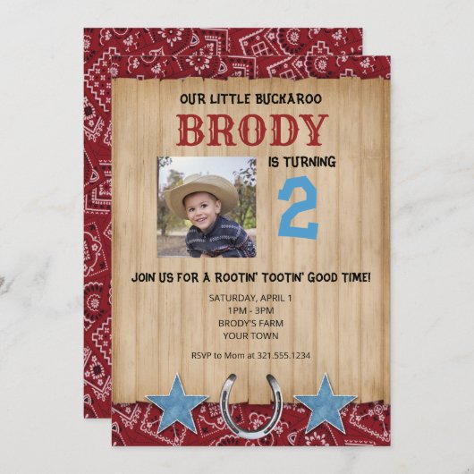 Buckarooのカウボーイのテーマの誕生日の招待状 招待状 (正面/裏面)