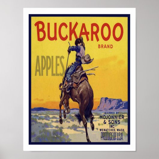 "Buckaroo" Cowboy Vintage Fruit Crate Label Poster ポスター (正面)