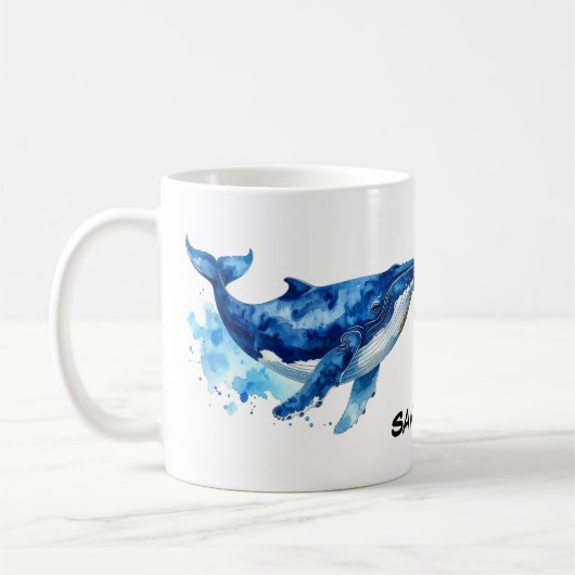 Buckelwal Hope Timmy in Aquarell  コーヒーマグカップ (左)