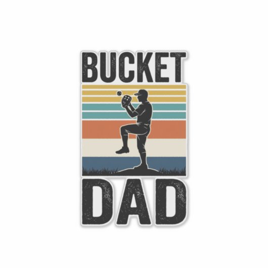 Bucket Dad Retro Baseball Father Vector Design_1 シール (正面)