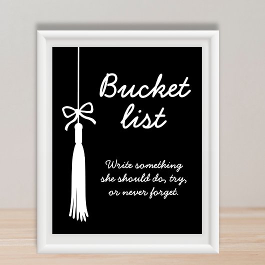 Bucket List Coquette Black & White Graduation Sign ポスター