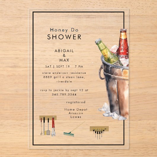 Bucket of Beer Honey Do Couples Wedding Shower アクリル招待状 (正面)